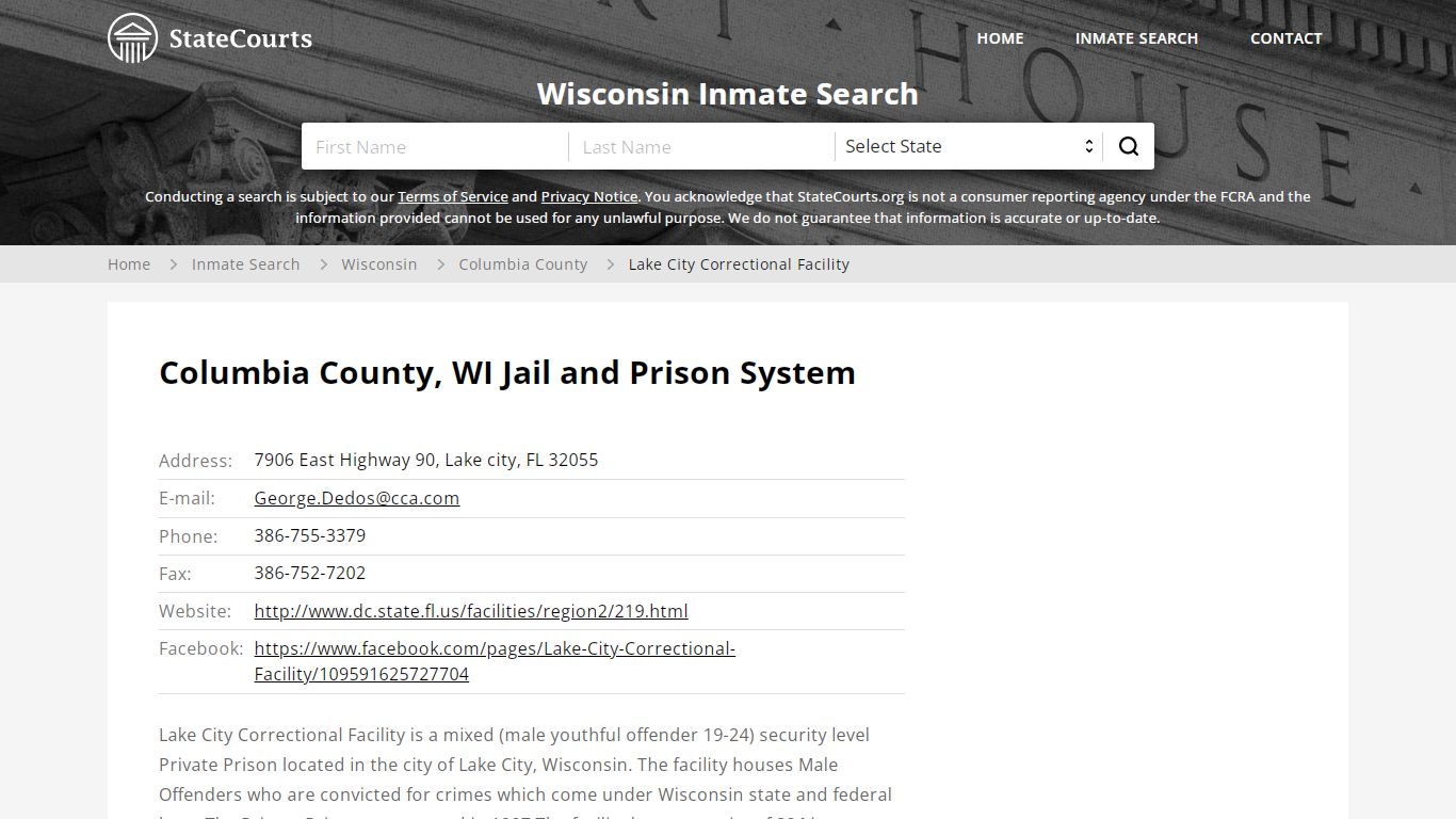 Lake City Correctional Facility Inmate Records Search, Wisconsin ...