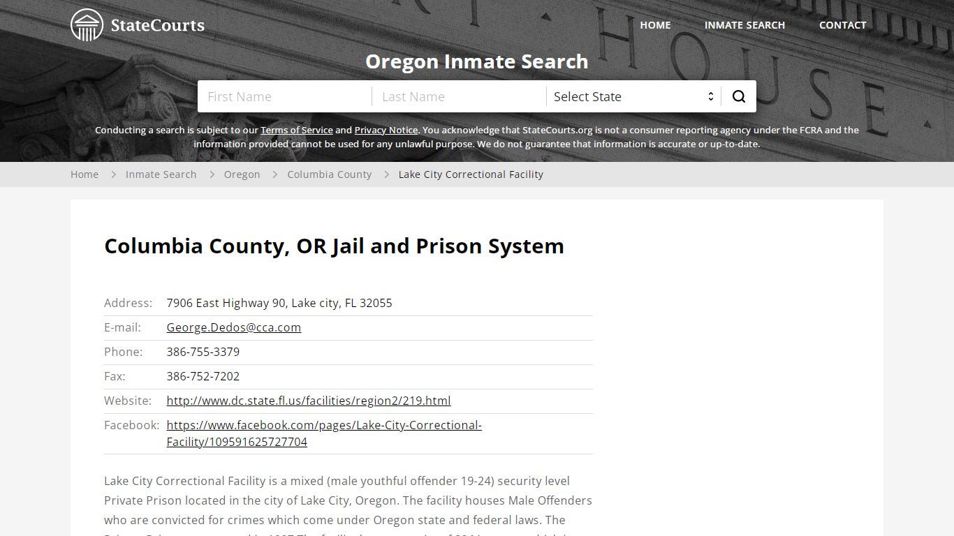 Lake City Correctional Facility Inmate Records Search, Oregon - StateCourts