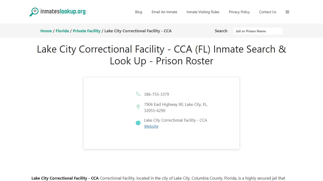 Lake City Correctional Facility - CCA (FL) Inmate Search & Look Up ...